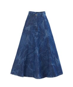 A-Line Flare Pleated Blue Denim Skirt XI1