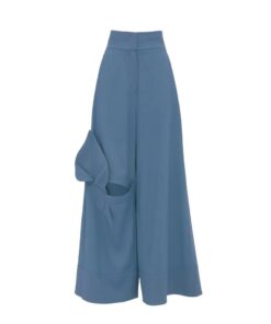 Pale Blue Wide Flared Trousers With Calla Flower XI4