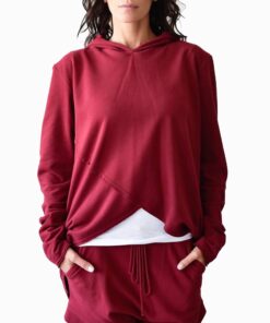 Crimson Drape Asymmetric Hoodie XI14